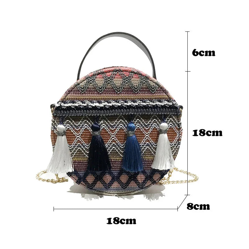 Women Straw Bags Tassel Rattan Woven Beach Shoulder Bags