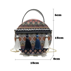 Women Straw Bags Tassel Rattan Woven Beach Shoulder Bags