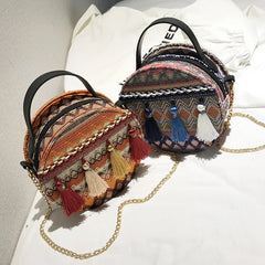 Women Straw Bags Tassel Rattan Woven Beach Shoulder Bags