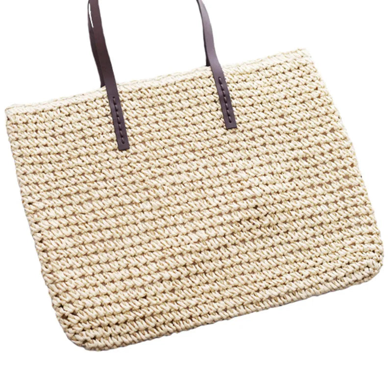 Women Straw Beach Bag Durable Weave Bucket Handbag Casual Rattan Tote