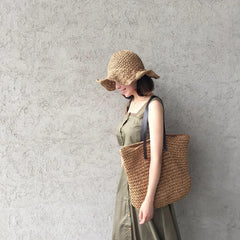 Women Straw Beach Bag Durable Weave Bucket Handbag Casual Rattan Tote