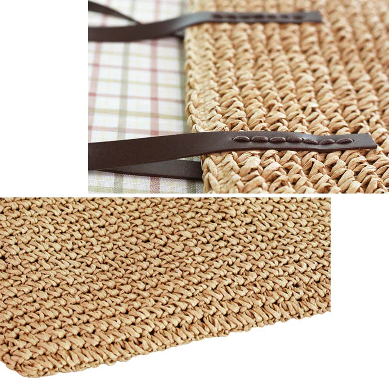 Women Straw Beach Bag Durable Weave Bucket Handbag Casual Rattan Tote