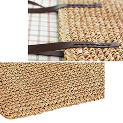 Women Straw Beach Bag Durable Weave Bucket Handbag Casual Rattan Tote