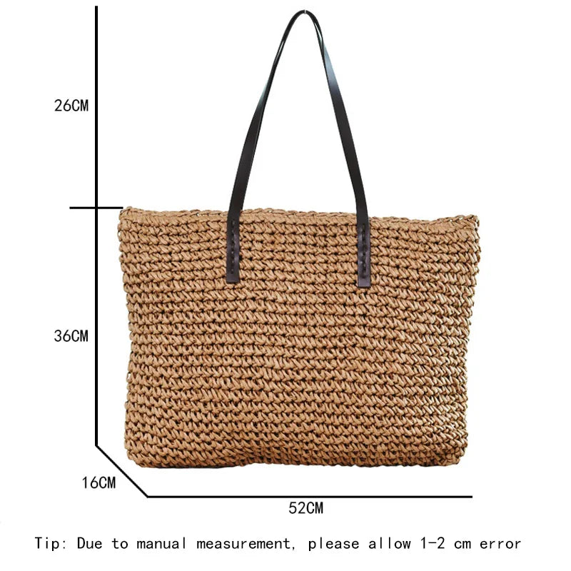 Women Straw Beach Bag Durable Weave Bucket Handbag Casual Rattan Tote