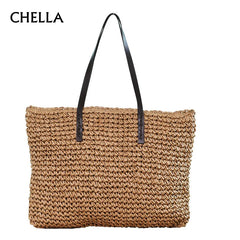 Women Straw Beach Bag Durable Weave Bucket Handbag Casual Rattan Tote