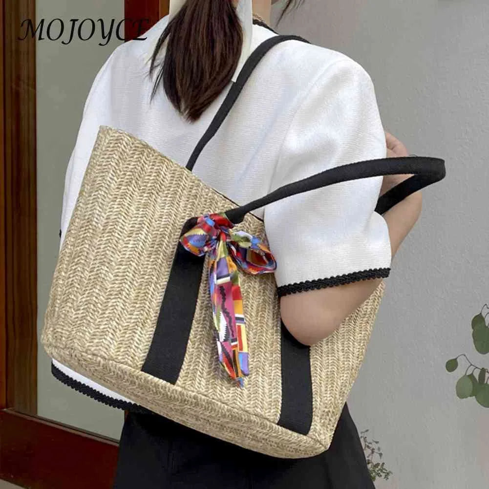 Women Straw Beach Bags Summer Pool Bag with Zipper Solid for Lady