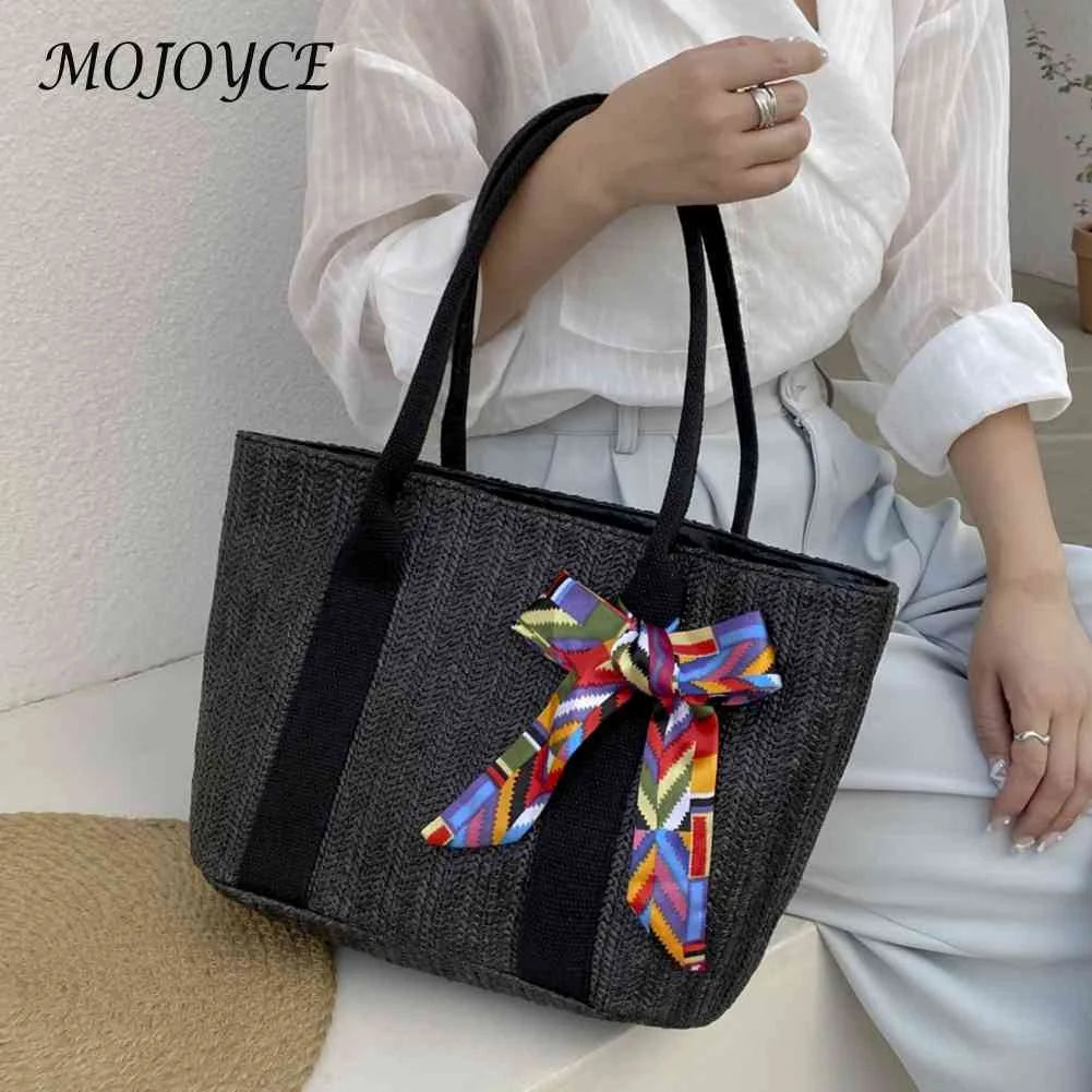 Women Straw Beach Bags Summer Pool Bag with Zipper Solid for Lady