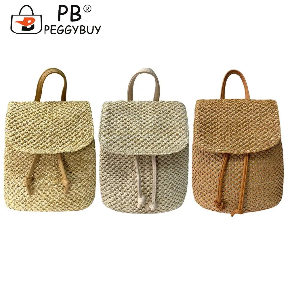 Women Straw Beach Shoulder Backpack Summer Beach Hand-Woven