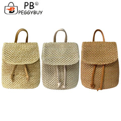 Women Straw Beach Shoulder Backpack Summer Beach Hand-Woven