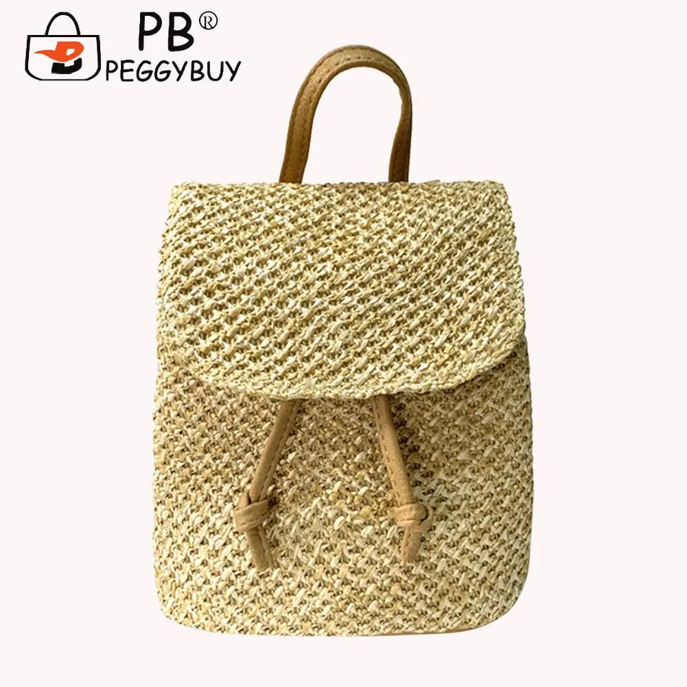 Women Straw Beach Shoulder Backpack Summer Beach Hand-Woven