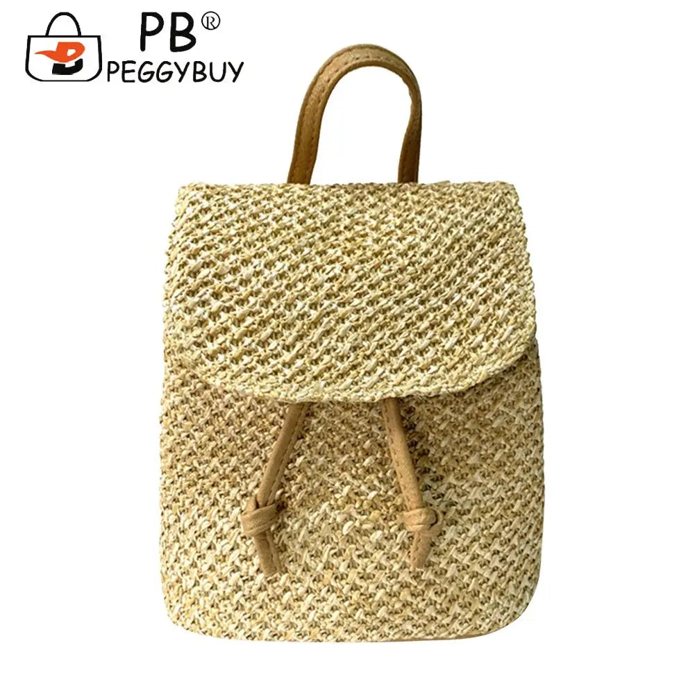 Women Straw Beach Shoulder Backpack Summer Beach Hand-Woven