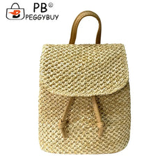 Women Straw Beach Shoulder Backpack Summer Beach Hand-Woven