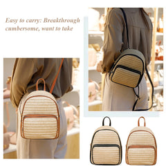 Women Straw Beach Backpack Summer Boho Woven Leather Purse Bags