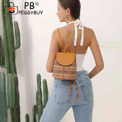 Women Straw Embroidery Shoulder Backpack Boho Ethnic Spring Summer Beach