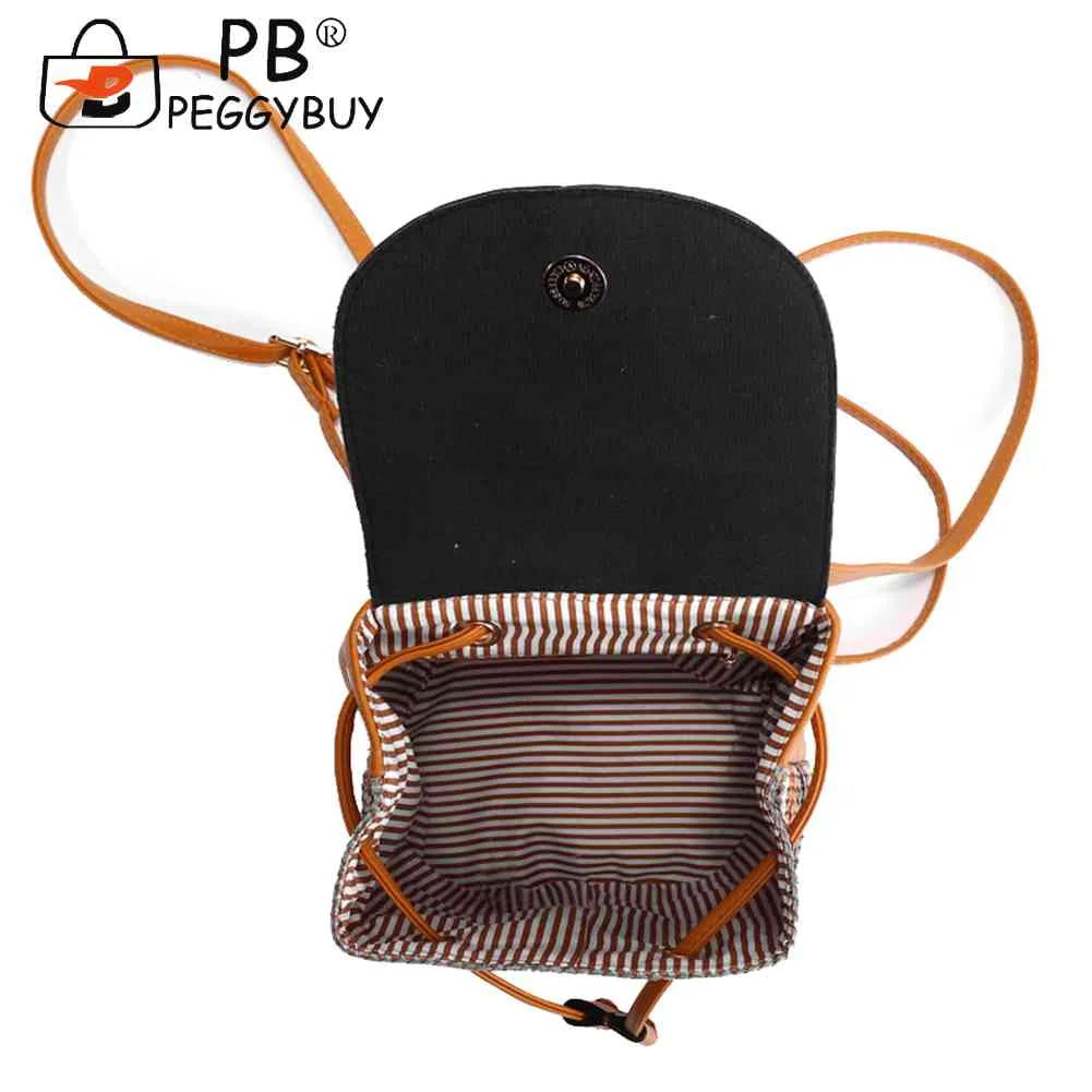 Women Straw Embroidery Shoulder Backpack Boho Ethnic Spring Summer Beach