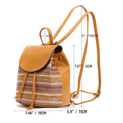 Women Straw Embroidery Shoulder Backpack Boho Ethnic Summer Beach Bucket Bag