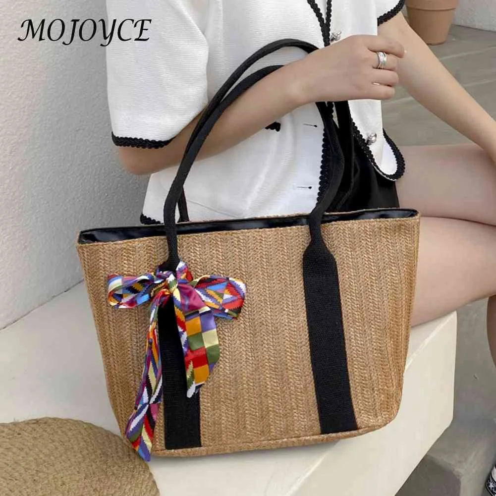 Straw Female Clutch Large Capacity Armpit Bag for Lady with Zipper