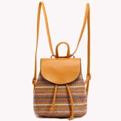 Embroidered Straw Shoulder Backpack Boho Beach Woven Schoolbags