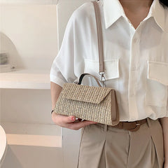 Straw Shoulder Bag Summer Purse Handbag Shopper Solid Weave Crossbody Bag
