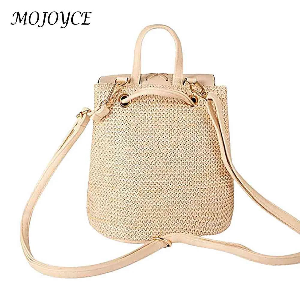 Women Straw Backpacks Leather Tassel Daypack