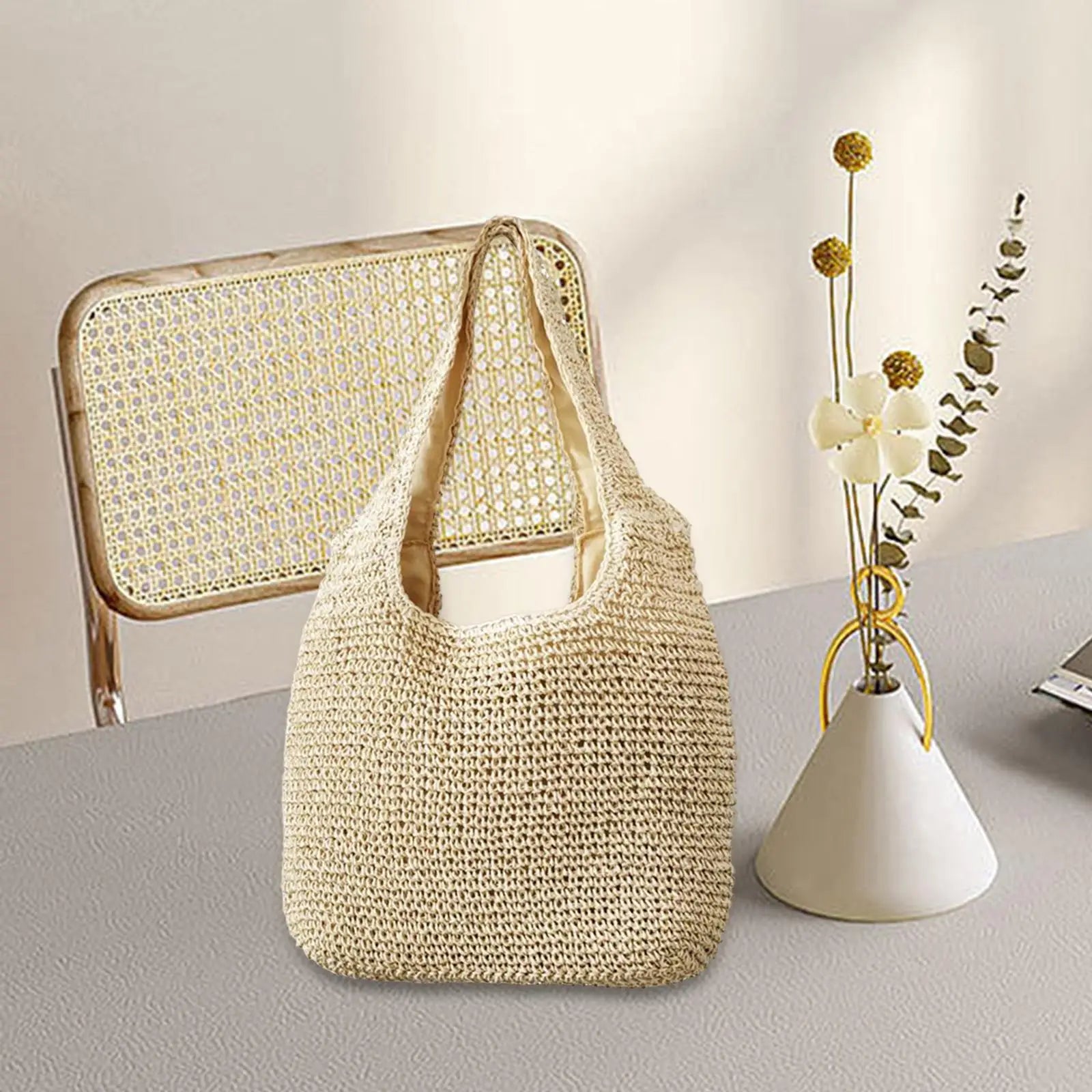 Women Straw Woven Shoulder Hand Large Weaving Casual for Vacation
