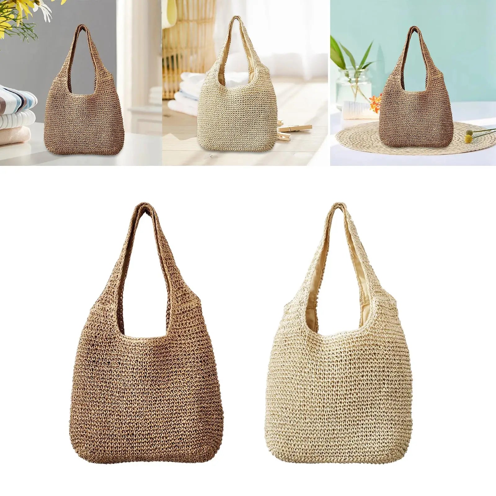 Women Straw Woven Shoulder Hand Large Weaving Casual for Vacation