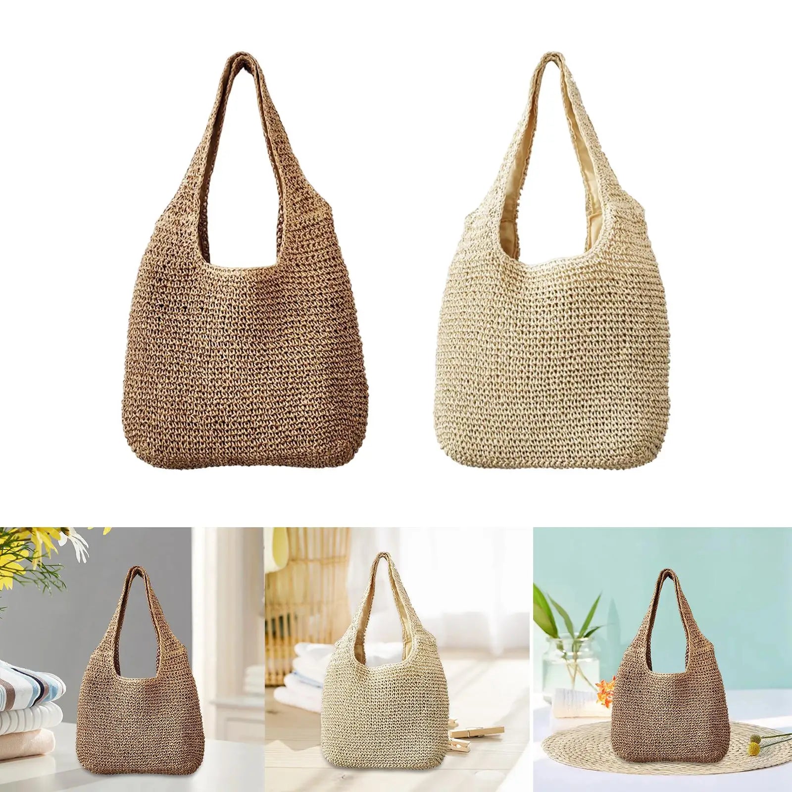 Women Straw Woven Shoulder Hand Large Weaving Casual for Vacation