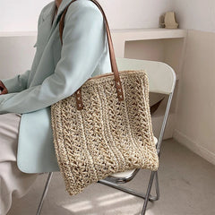 Women Straw Woven Tote Casual Rattan Bohemian Beach Bag Vacation Shoulder