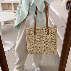 Women Straw Woven Tote Casual Rattan Bohemian Beach Bag Vacation Shoulder