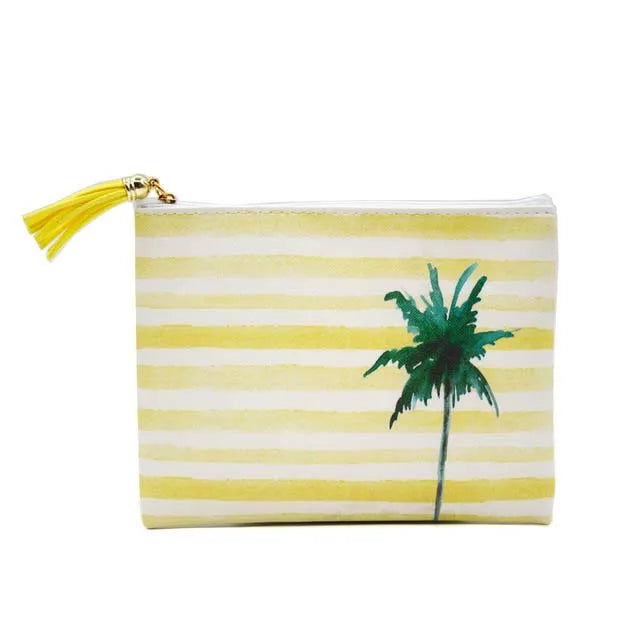 Women Stripe Cosmetic Case Bag Printed Lady Zipper Clutch Bag with Tassel