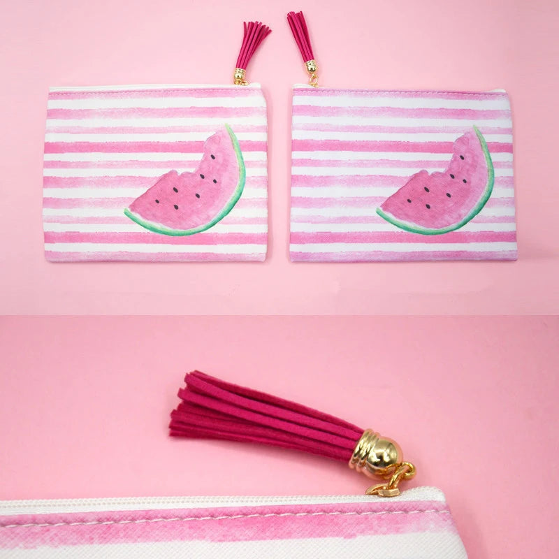 Women Stripe Cosmetic Case Bag Printed Lady Zipper Clutch Bag with Tassel