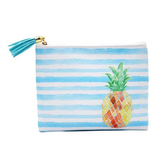 Women Stripe Cosmetic Case Bag Printed Lady Zipper Clutch Bag with Tassel