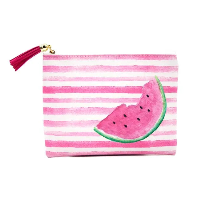 Women Stripe Cosmetic Case Bag Printed Lady Zipper Clutch Bag with Tassel