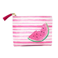 Women Stripe Cosmetic Case Bag Printed Lady Zipper Clutch Bag with Tassel
