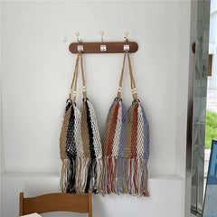 Striped Beach Bag Large Capacity Handwoven Cutout Tote Shoulder Bags with Tassel
