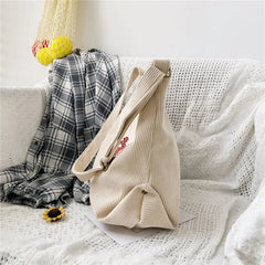 Striped Corduroy Bag Canvas Crossbody Shoulder Eco Purse Solid Handbag