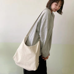 Striped Corduroy Bag Canvas Crossbody Shoulder Eco Purse Solid Handbag