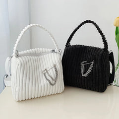Striped Corduroy Zipper Bag Mini Tote Shoulder Messenger Bag