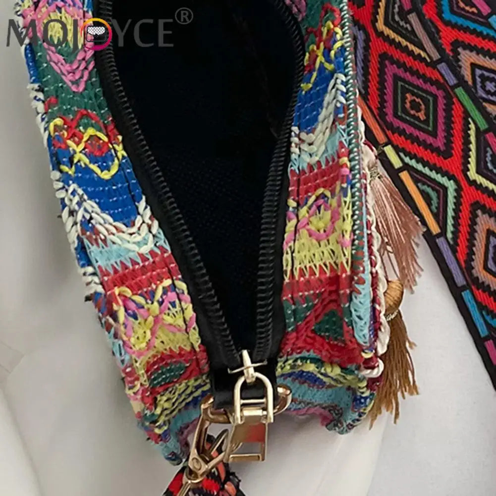 Women Stripes Printing Underarm Bags Casual Tassel PU Leather Shoulder Bag