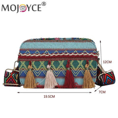 Women Stripes Printing Underarm Bags Casual Tassel PU Leather Shoulder Bag