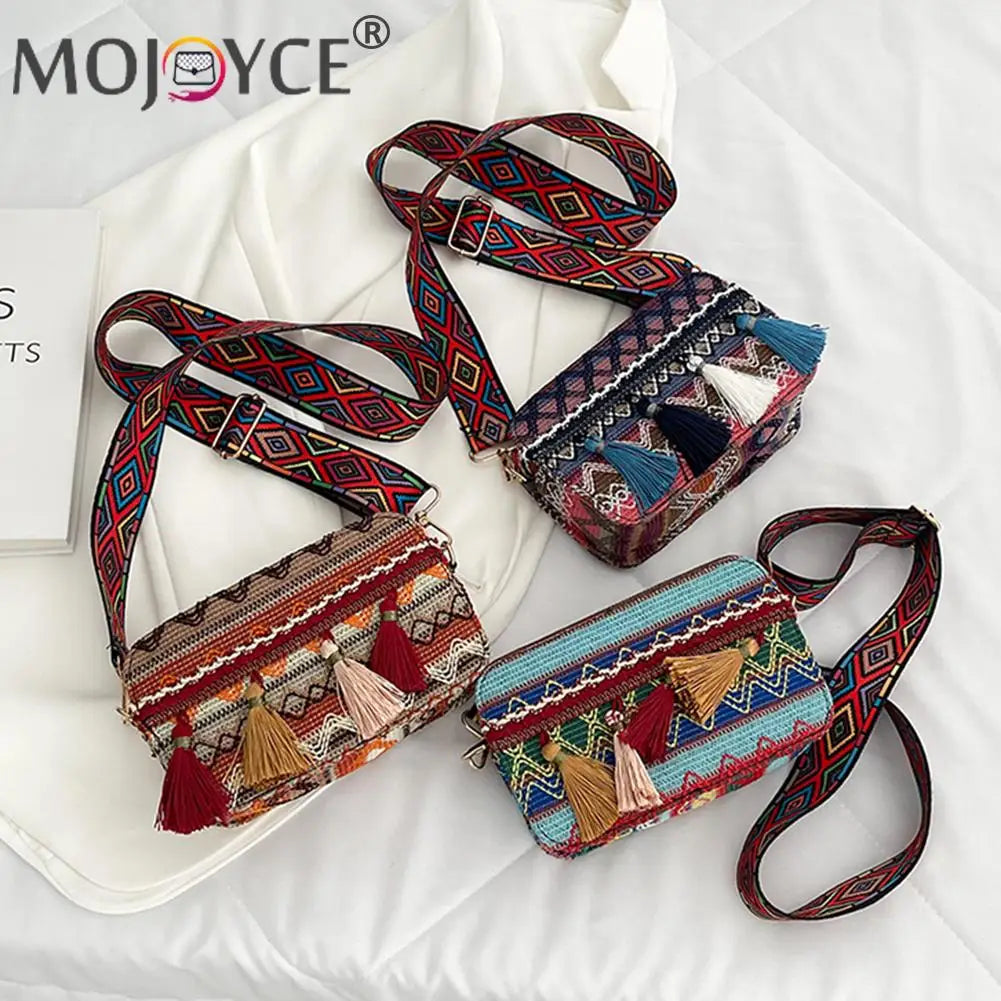 Women Stripes Printing Underarm Bags Casual Tassel PU Leather Shoulder Bag