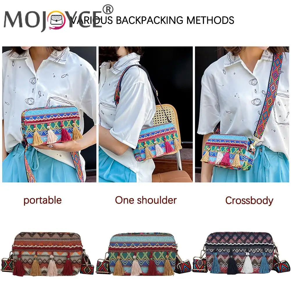 Women Stripes Printing Underarm Bags Casual Tassel PU Leather Shoulder Bag