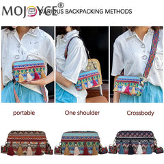 Women Stripes Printing Underarm Bags Casual Tassel PU Leather Shoulder Bag