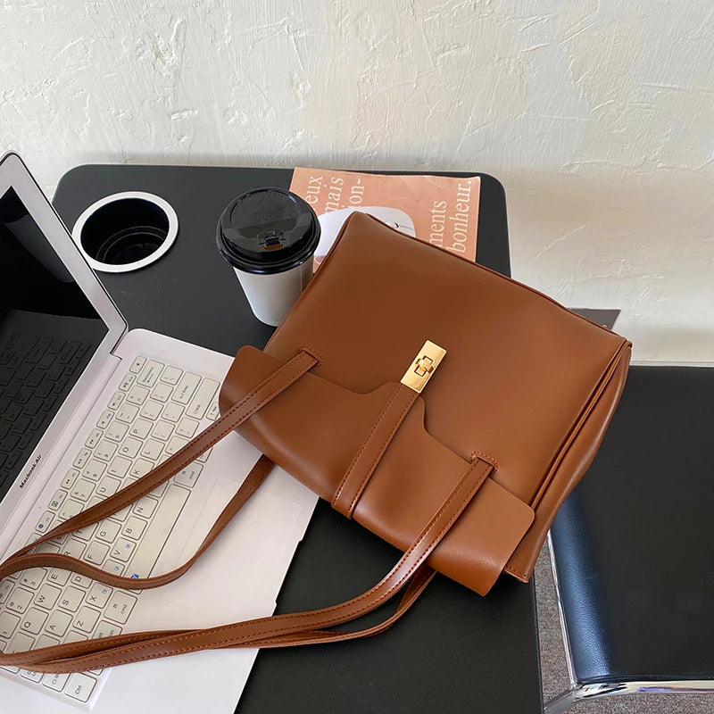 Soft Leather Flap Tote Bag Top PU Leather Shoulder Crossbody Bags