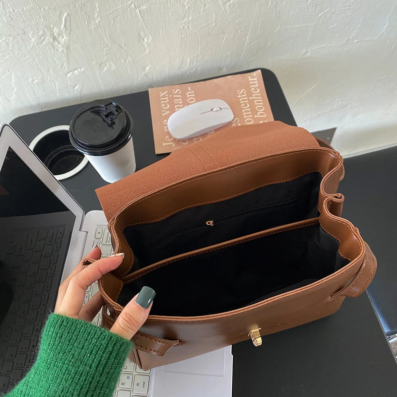 Soft Leather Flap Tote Bag Top PU Leather Shoulder Crossbody Bags
