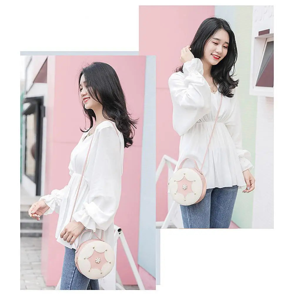 Women Rhinestone Round Shoulder Bag Handbag Crossbody Pouch