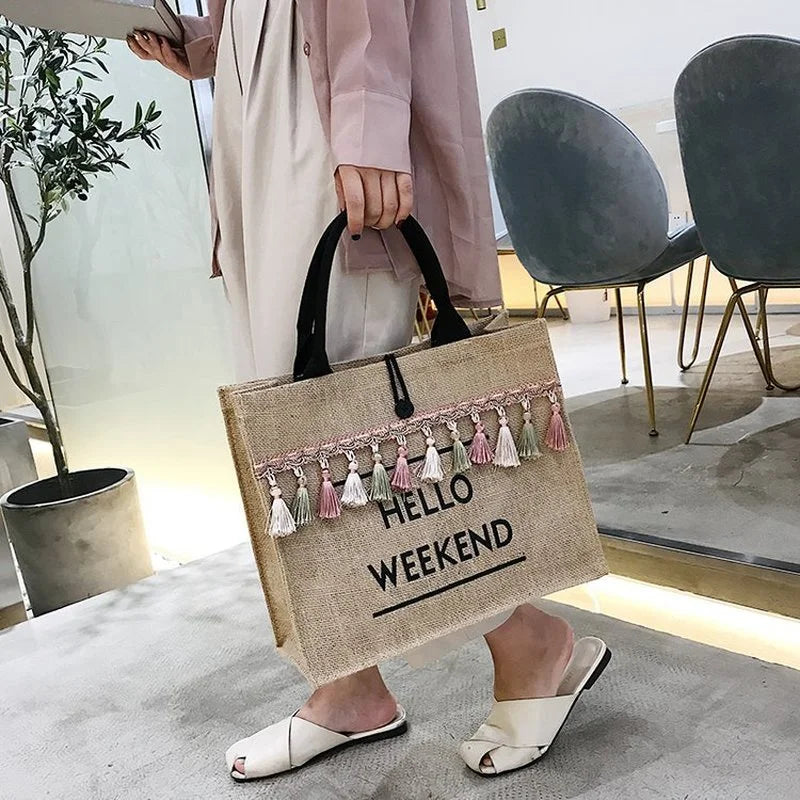 Women Summer Beach Bags Large Capacity Lady Tassel Shoulder Bag