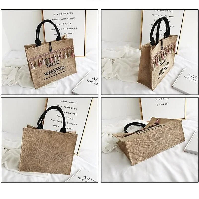 Women Summer Beach Bags Large Capacity Lady Tassel Shoulder Bag