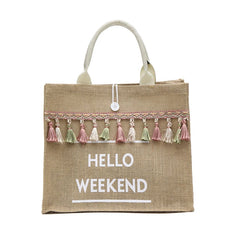 Summer Beach Bags Large Capacity Tassel Shoulder Bag Letter Linen Totes