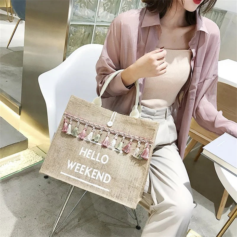 Tassel Shoulder Bag Large Capacity Beach Tote Casual Girls Shopping Bag
